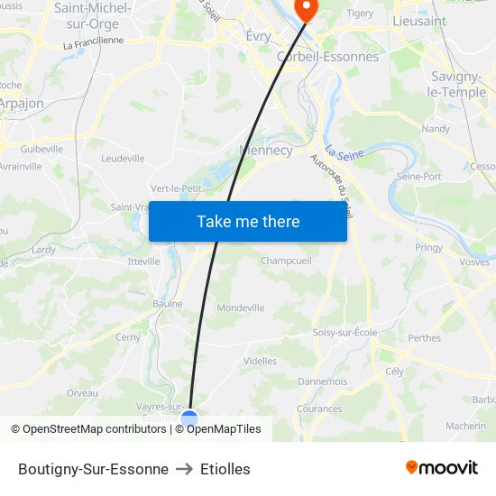 Boutigny-Sur-Essonne to Etiolles map