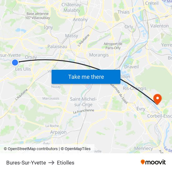 Bures-Sur-Yvette to Etiolles map