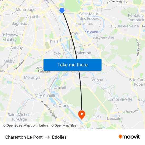 Charenton-Le-Pont to Etiolles map