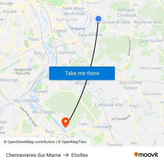 Chennevieres-Sur-Marne to Etiolles map