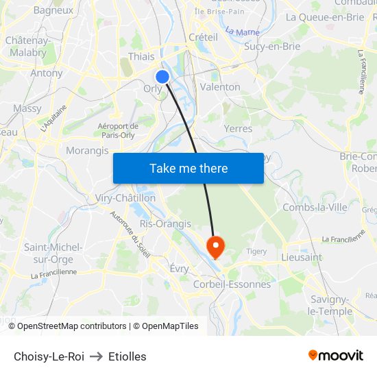 Choisy-Le-Roi to Etiolles map