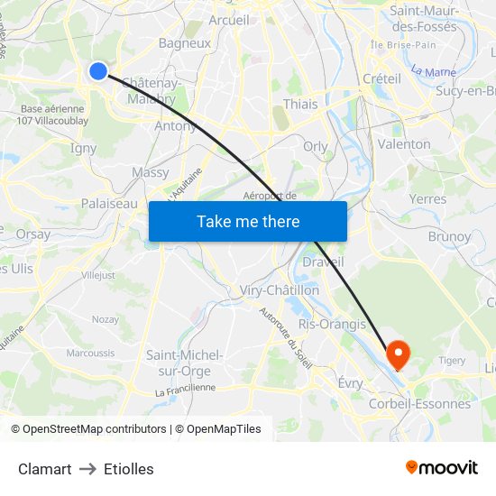 Clamart to Etiolles map