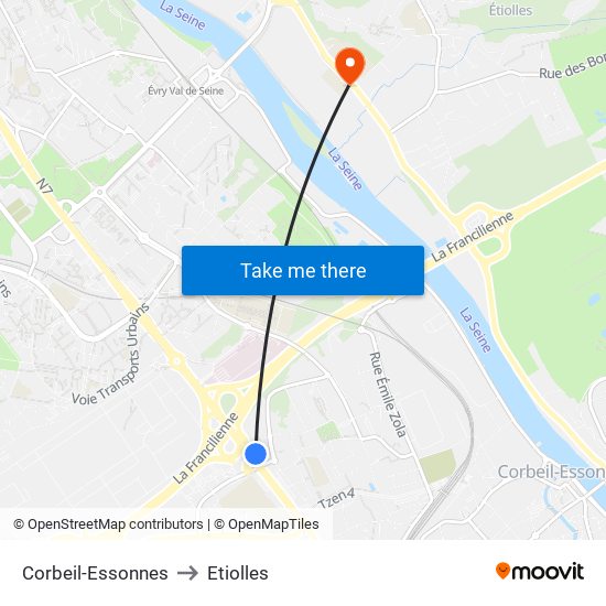 Corbeil-Essonnes to Etiolles map