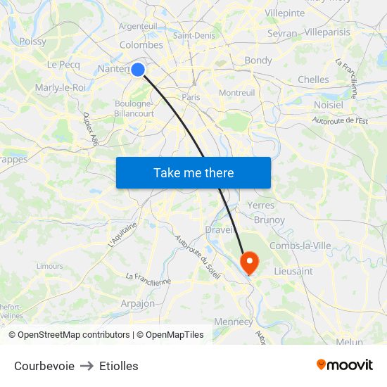 Courbevoie to Etiolles map