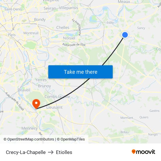 Crecy-La-Chapelle to Etiolles map