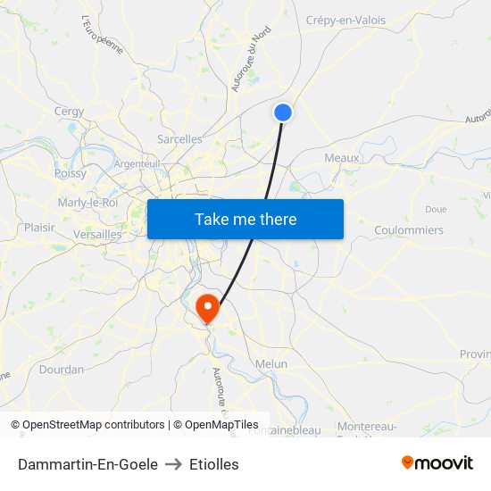 Dammartin-En-Goele to Etiolles map
