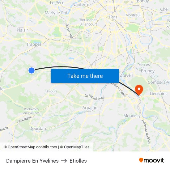Dampierre-En-Yvelines to Etiolles map