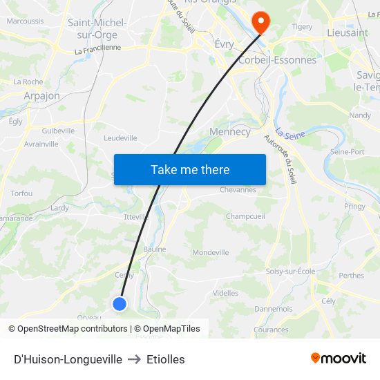 D'Huison-Longueville to Etiolles map