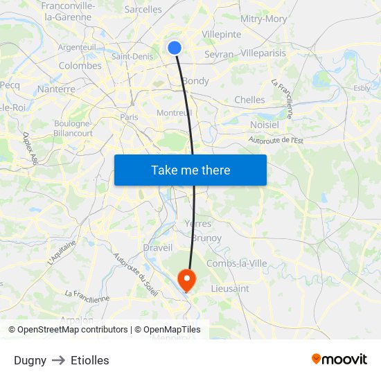 Dugny to Etiolles map