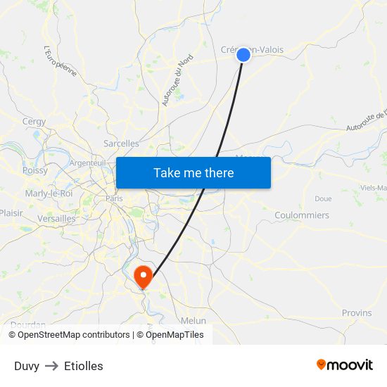 Duvy to Etiolles map
