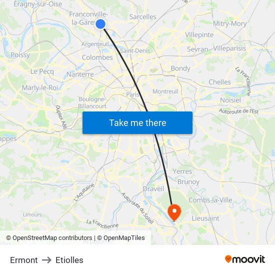 Ermont to Etiolles map