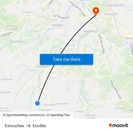Estouches to Etiolles map