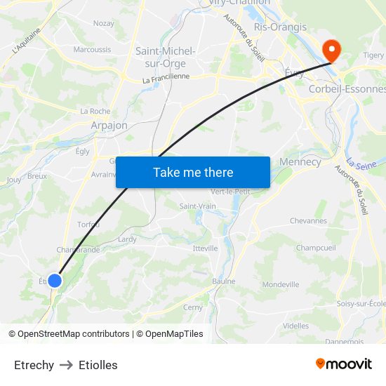 Etrechy to Etiolles map