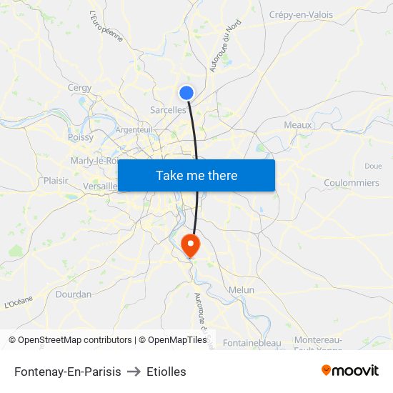 Fontenay-En-Parisis to Etiolles map