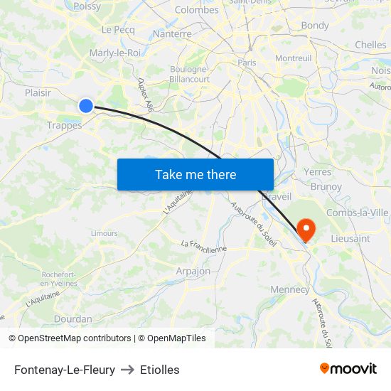 Fontenay-Le-Fleury to Etiolles map