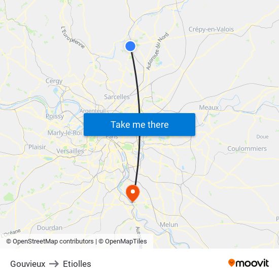 Gouvieux to Etiolles map