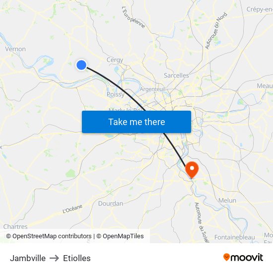 Jambville to Etiolles map