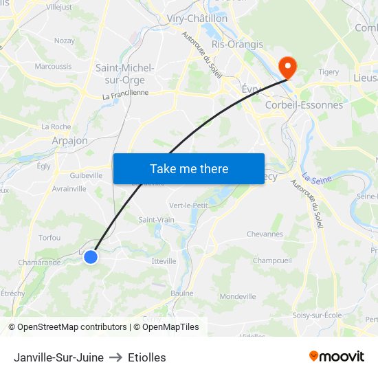 Janville-Sur-Juine to Etiolles map