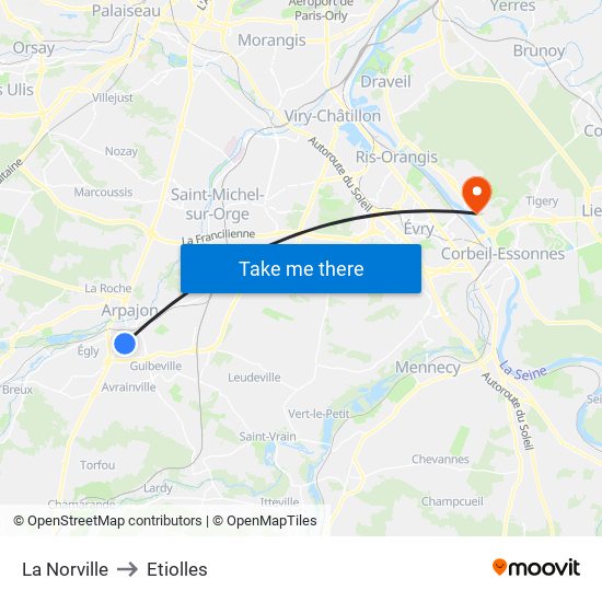 La Norville to Etiolles map