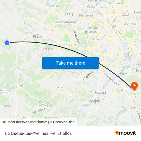 La Queue-Les-Yvelines to Etiolles map