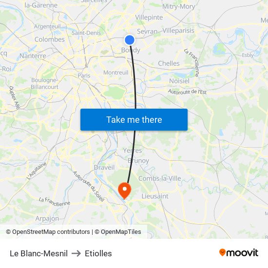 Le Blanc-Mesnil to Etiolles map