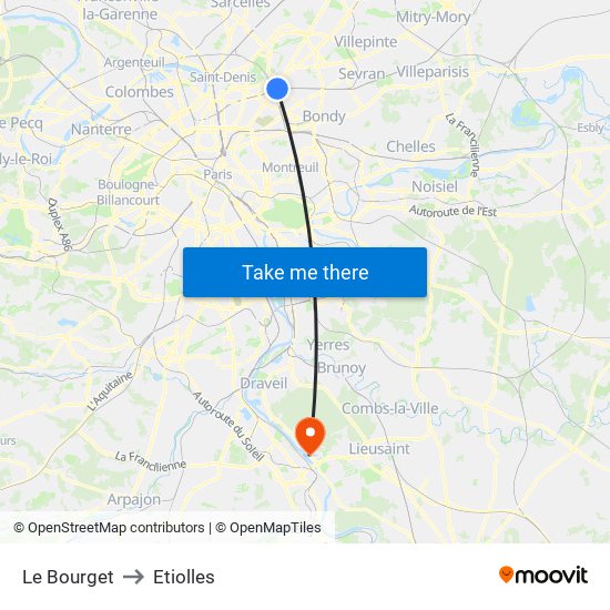 Le Bourget to Etiolles map