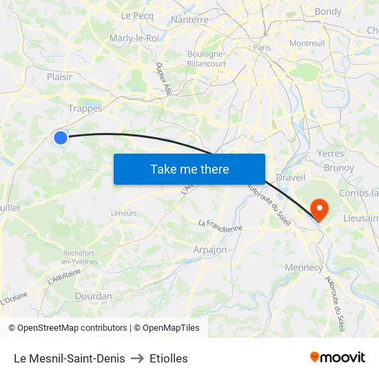 Le Mesnil-Saint-Denis to Etiolles map