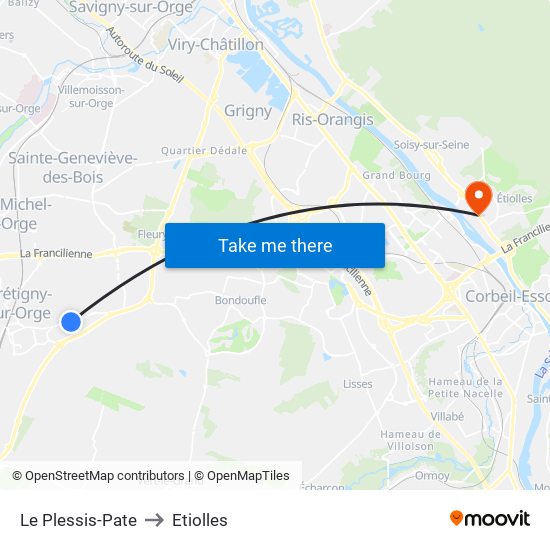 Le Plessis-Pate to Etiolles map