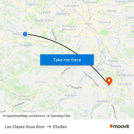 Les Clayes-Sous-Bois to Etiolles map