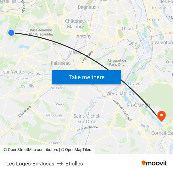 Les Loges-En-Josas to Etiolles map