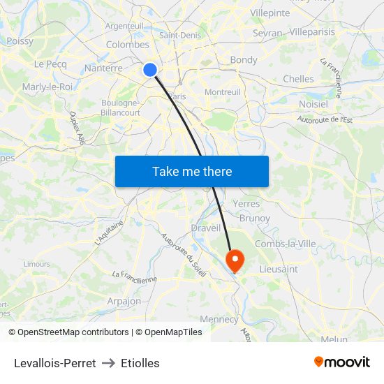 Levallois-Perret to Etiolles map