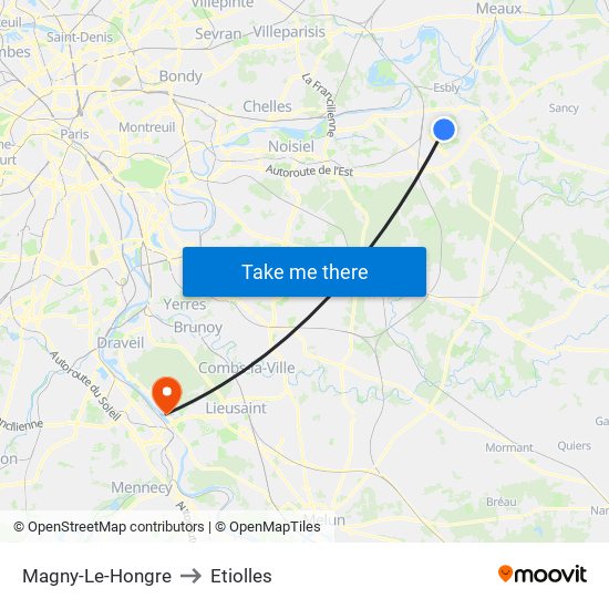 Magny-Le-Hongre to Etiolles map