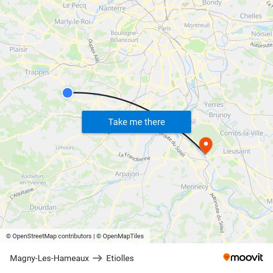 Magny-Les-Hameaux to Etiolles map