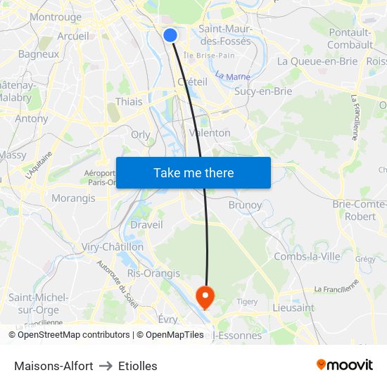 Maisons-Alfort to Etiolles map
