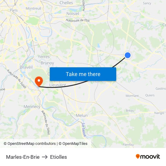 Marles-En-Brie to Etiolles map