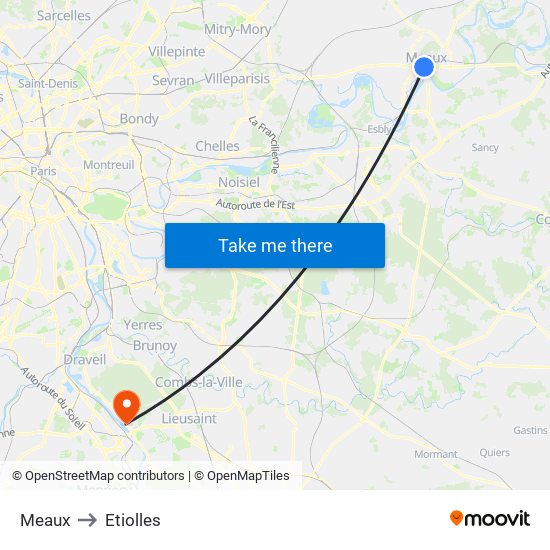 Meaux to Etiolles map
