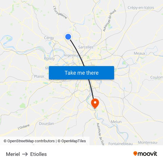 Meriel to Etiolles map