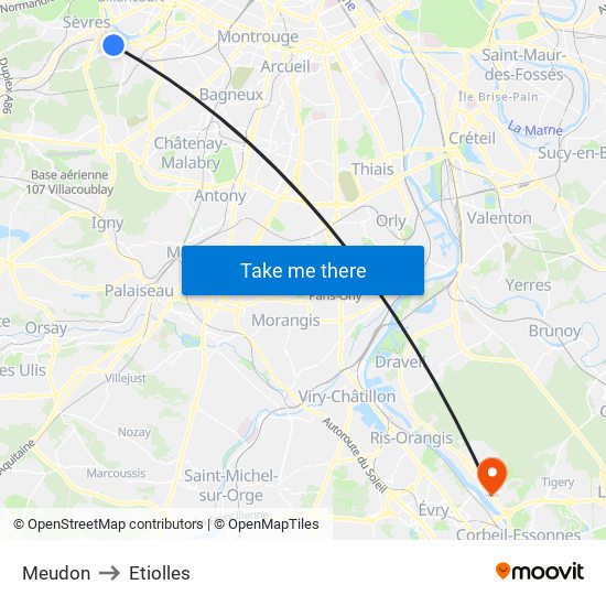 Meudon to Etiolles map