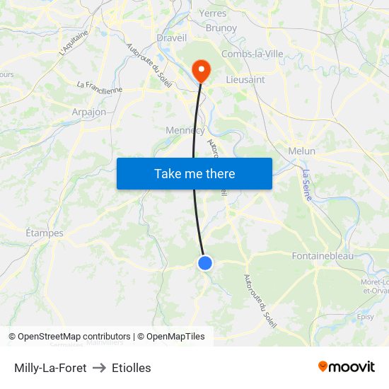 Milly-La-Foret to Etiolles map