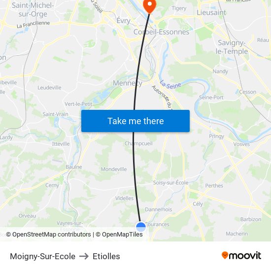 Moigny-Sur-Ecole to Etiolles map