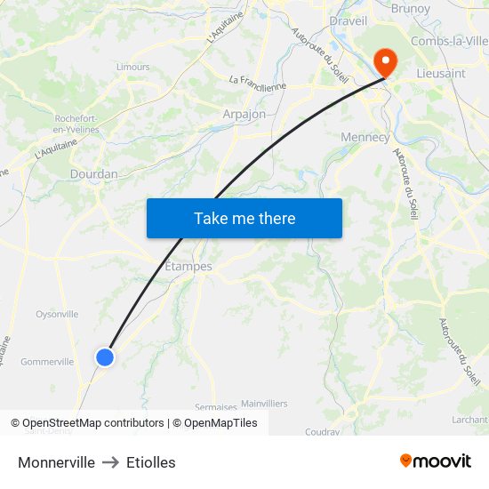 Monnerville to Etiolles map