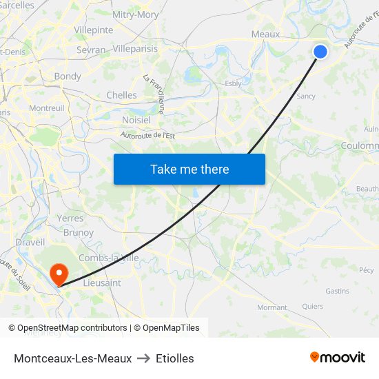 Montceaux-Les-Meaux to Etiolles map