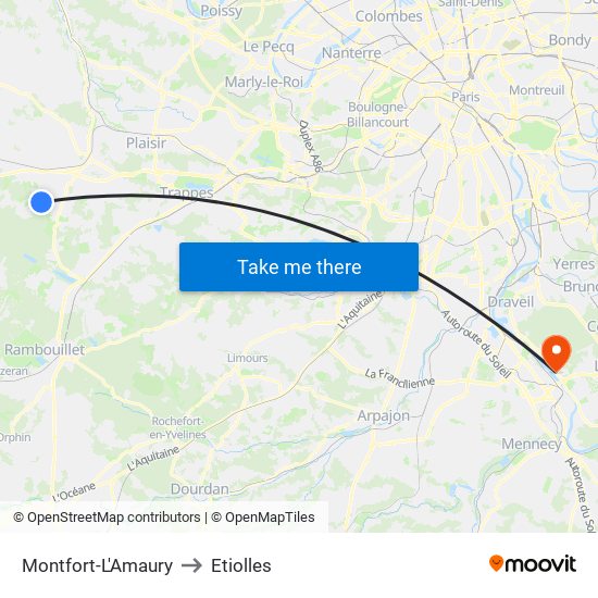 Montfort-L'Amaury to Etiolles map