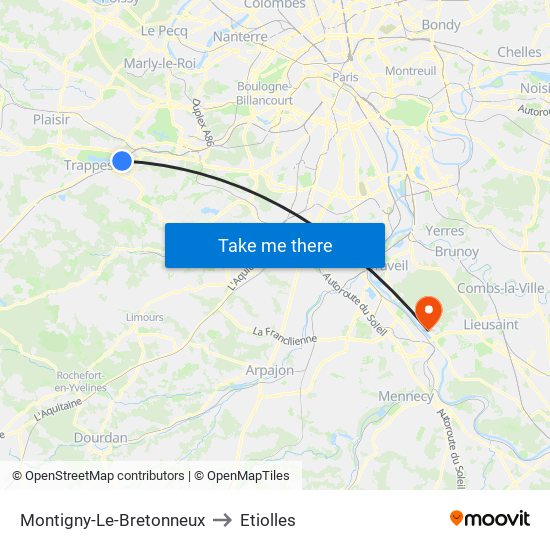 Montigny-Le-Bretonneux to Etiolles map