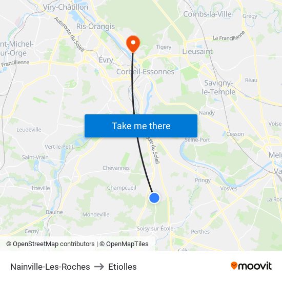 Nainville-Les-Roches to Etiolles map