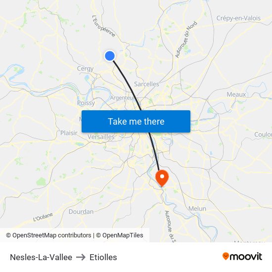 Nesles-La-Vallee to Etiolles map