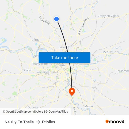 Neuilly-En-Thelle to Etiolles map