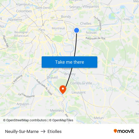 Neuilly-Sur-Marne to Etiolles map