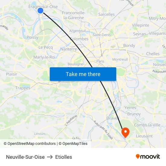 Neuville-Sur-Oise to Etiolles map