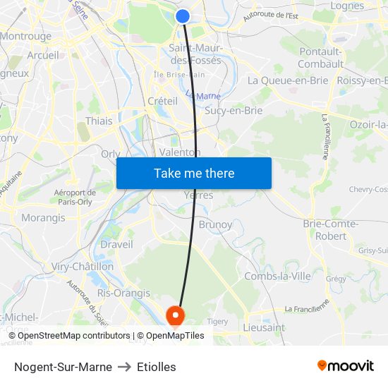 Nogent-Sur-Marne to Etiolles map